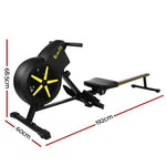 Everfit rowing machine black with yellow details, labeled dimensions 192x60x68.5cm