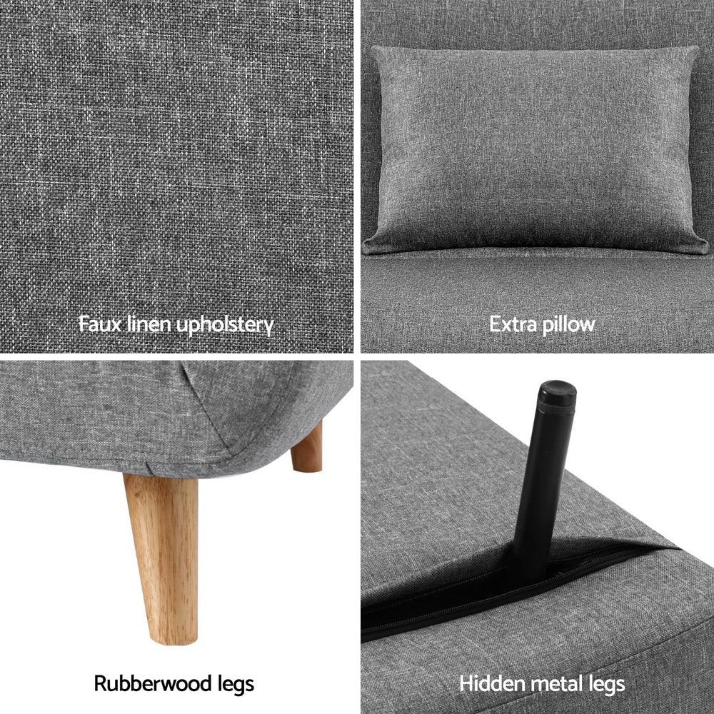 Artiss Sofa Bed Convertible Couch Recliner Lounge Chair Linen Grey - Flea Market