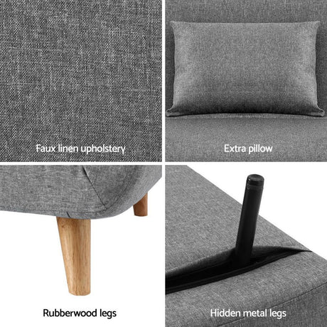 Artiss Sofa Bed 2 Seater Convertible Couch Recliner Lounge Chair Linen - Flea Market