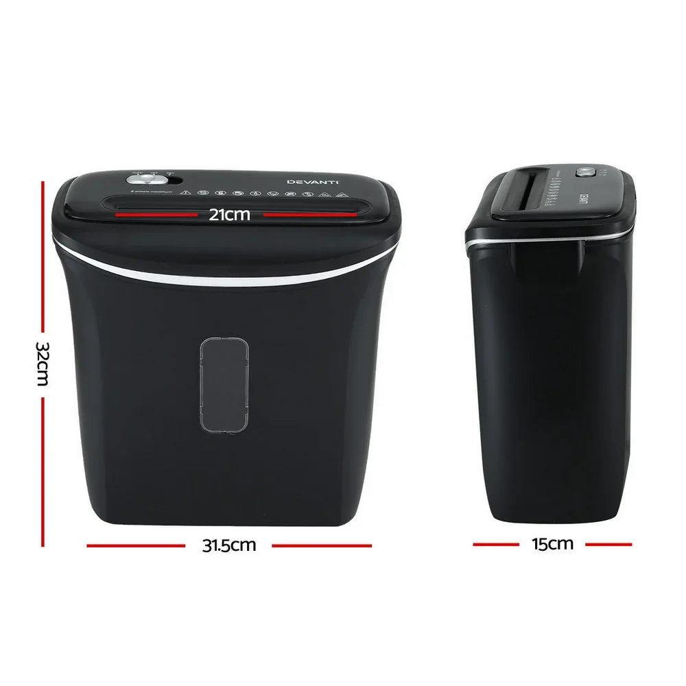 Devanti 12L Cross-Cut Shredder - 8-Sheet Paper Shredder for Home Office