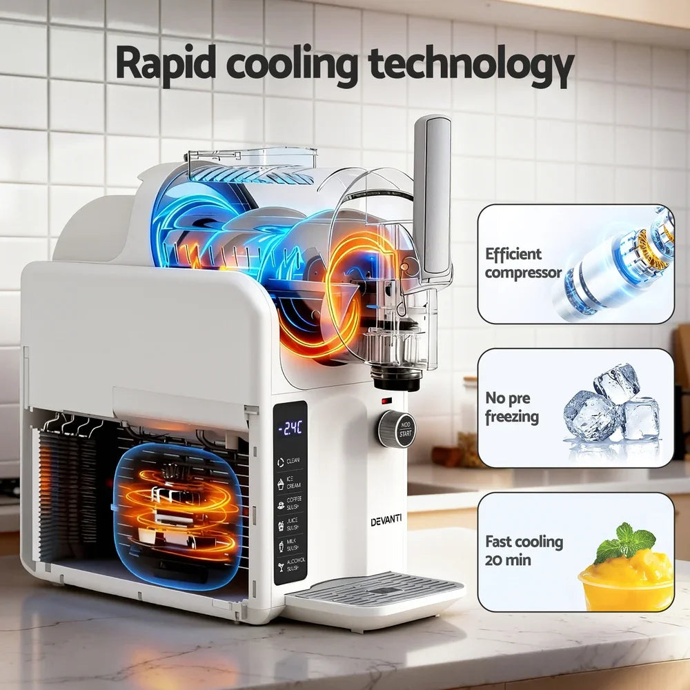 Devanti 5in1 Slushie Machine Ice Cream Maker 2L White