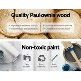 Quality Paulownia wood benefits and non-toxic paint features with brushes and wood background