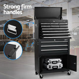 Black Giantz tool chest with multiple drawers and strong firm handles in a workshop setting