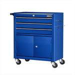Blue GIANTZ rolling tool cabinet with four drawers, two-door storage, and caster wheels