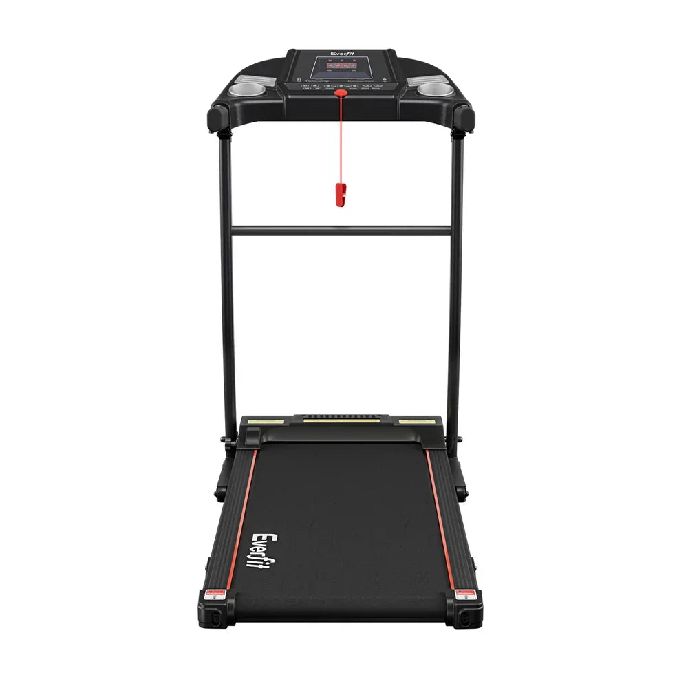 Black Everfit Titan treadmill front view with digital console and safety key