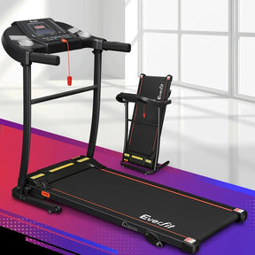 Everfit foldable electric treadmill with digital display in modern home gym setting