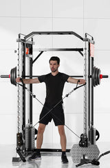 Man using cable crossover machine for strength training in modern gym