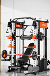 YANBO multifunctional home gym equipment with bench, weights, and cable machine