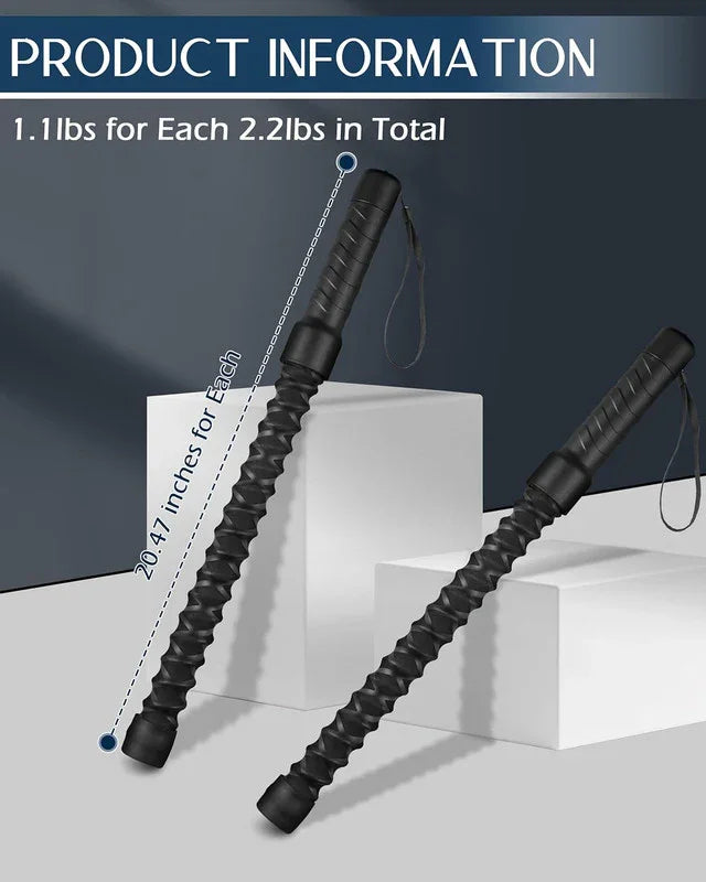 Pair of black battle ropes with textured grip handles, each 20.47 inches long, weighing 1.1 lbs