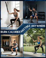 People exercising with battle ropes in living room, home gym, hotel, and park to burn calories anytime anywhere
