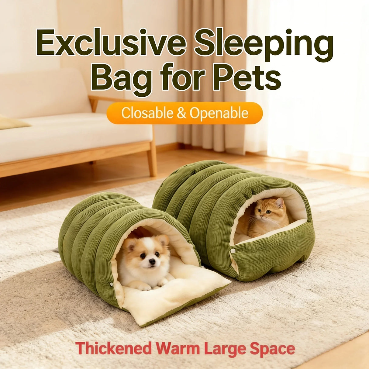 High-Elasticity Warm Cat Bed - 45x30x19cm Striped Fleece Light Green