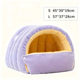 High-Elasticity Warm Cat Bed - 45x30x19cm Striped Fleece Light Green