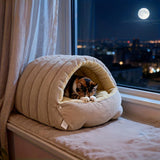 High-Elasticity Warm Cat Bed - 45x30x19cm Striped Fleece Removable