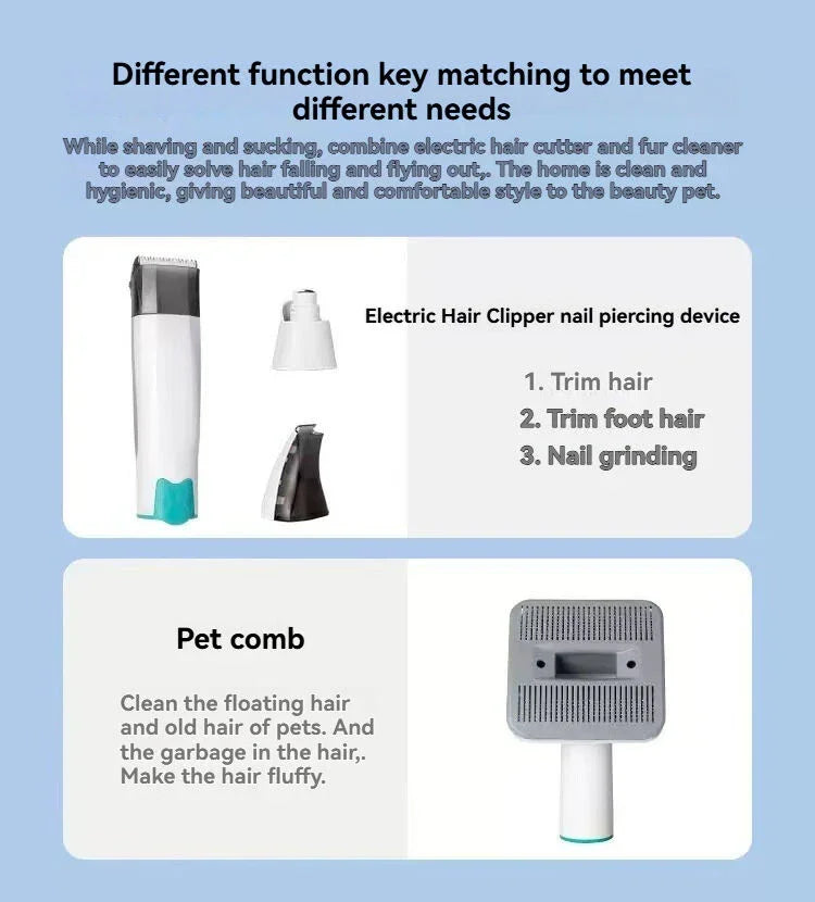 7-in-1 Pet Grooming Vacuum - Low Noise Hair Removal System