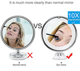 10X Magnifying LED Makeup Mirror Suction Cup - Vanity Mirror with Natural Light