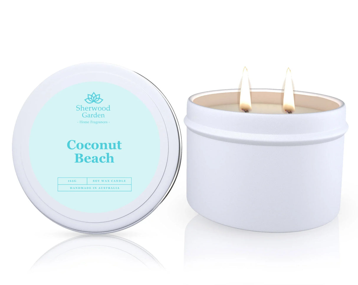 Coconut Beach Soy Candle Tin 165g - Natural Scented Candle for Home Ambiance