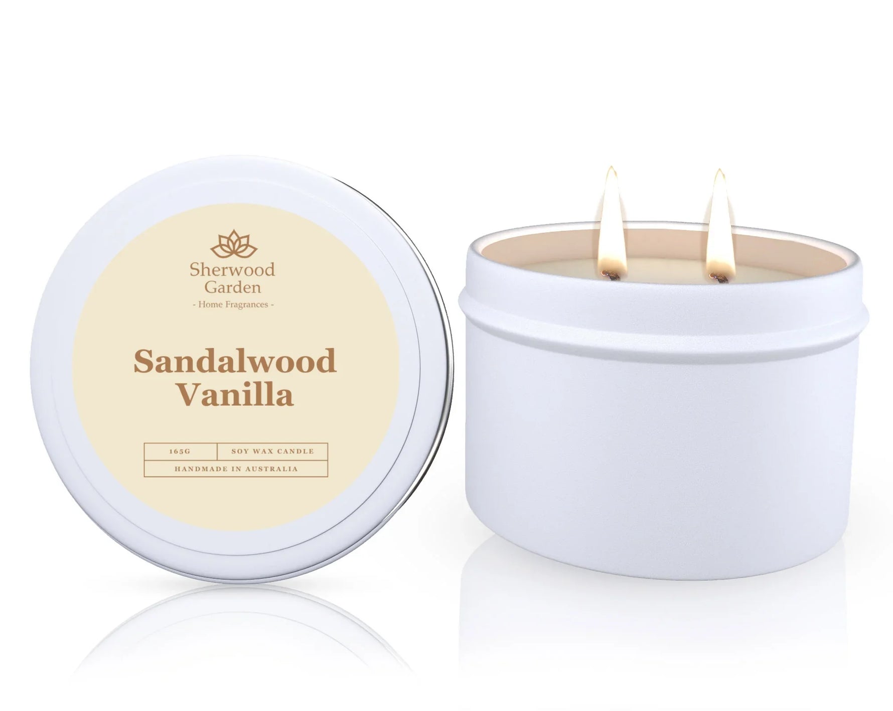 Sandalwood Vanilla Soy Candle Tin 165g - Natural Scented Candle for Home Ambiance