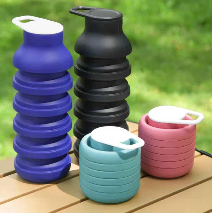600ml Collapsible Silicone Water Bottle - Pink