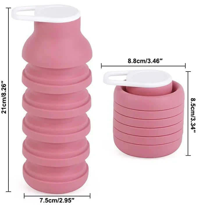 600ml Collapsible Silicone Water Bottle - Pink