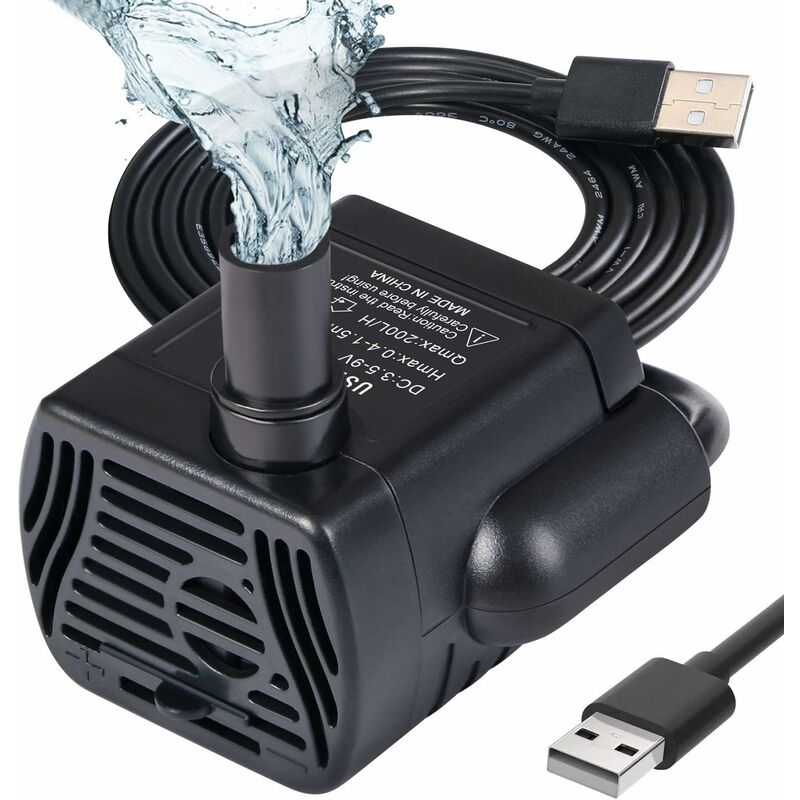 Aquarium Pump 200L/H Submersible USB 3W Ultra-Quiet Adjustable Water Pump
