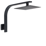 Matt Black 8" Square Thin Rain Shower Head Brass Gooseneck Wall Arm Watermark