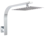 WELS Chrome 8" 200mm SUS Square Rainfall Shower Head Brass Gooseneck Wall Arm Set