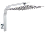 Chrome Square 12" Large Rainfall Shower Head Rose Brass Gooseneck Wall Arm Set