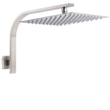 Brushed Nickel Silver Square 12" Rain Shower Head & Brass Gooseneck Wall Arm Set