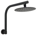 Matt Black 8" Stainless Steel Round Rain Shower Head & Gooseneck Swivel Wall Arm Set