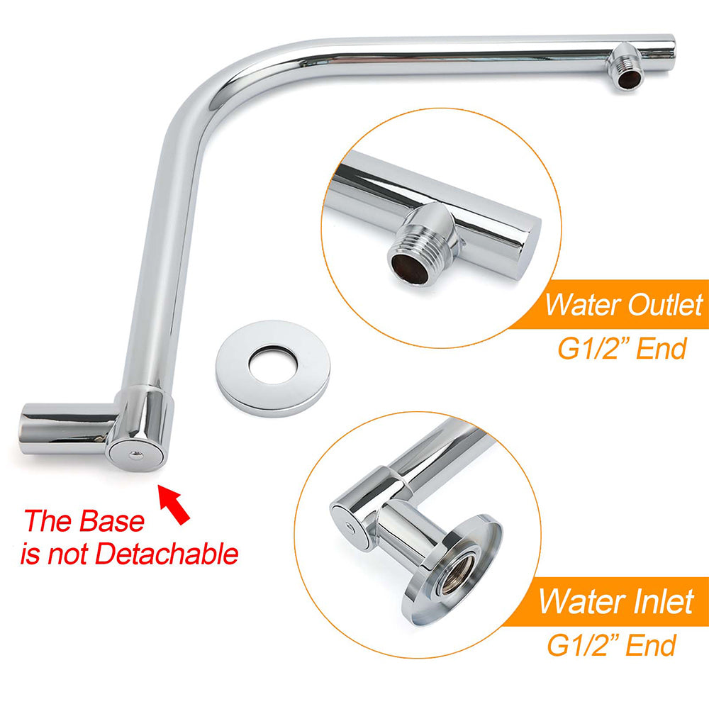 WELS 8" Round Rainfall Shower Head + 360° Swivel Gooseneck Wall Arm Set