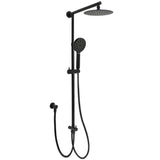WELS Matt Black Twin Shower 8" Round Head Set 3 Mode Handheld Rose Sliding Rail Elbow Inlet