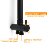 WELS Matt Black Twin Shower 8" Round Head Set 3 Mode Handheld Rose Sliding Rail Elbow Inlet