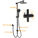WELS Matt Black 2in1 Shower 8" Round Head Set Sliding Rail 3 Mode Handheld + Twin Taps