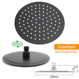 WELS Matt Black Twin Shower 8" Round Rain Head Set Sliding Rail 3 Mode Handheld + Mixer