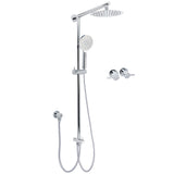 WELS Chrome Round 8" Thin Rainfall Head Handheld Sliding Rail Arm 2in1 Shower Twin Taps Set