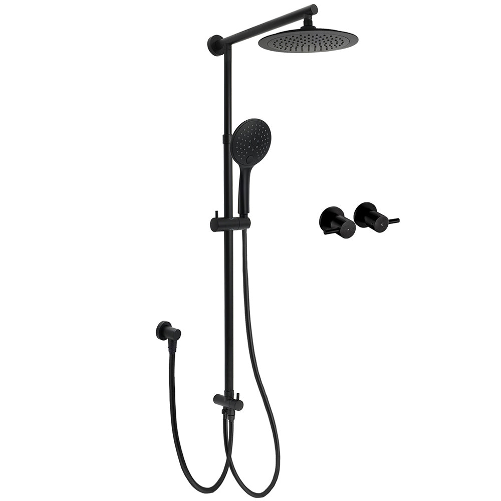 KYLINS Matt Black 9" Rain Shower Set - Twin Taps Rail & Handheld