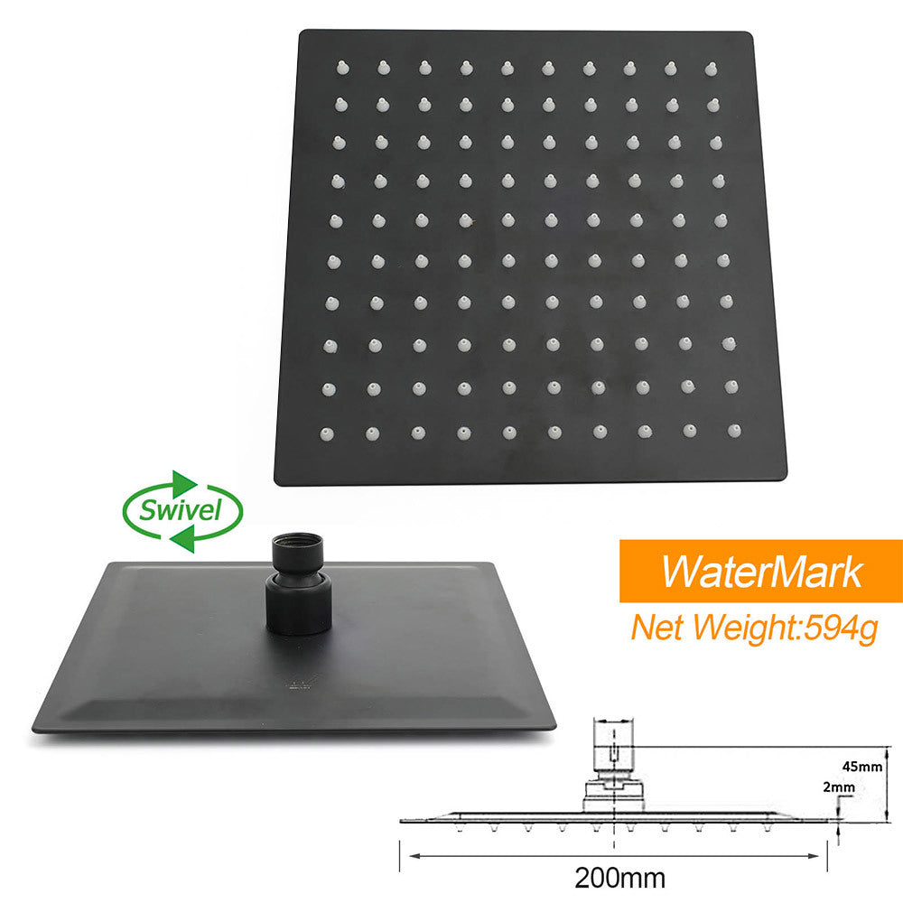 Matt Black 2in1 Set 8" Square Thin Shower Head Handheld Adjustable Silding Rail Arm