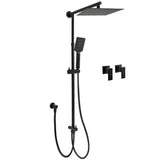 Matt Black 2in1 Set Square 10" Shower Rain Head Handheld Adjustable Silding Rail + Twin Taps
