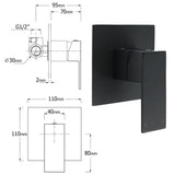 Matt Black Dual Shower Large 12" Square Head Handheld Adjustable Silde Rail Set Mixer