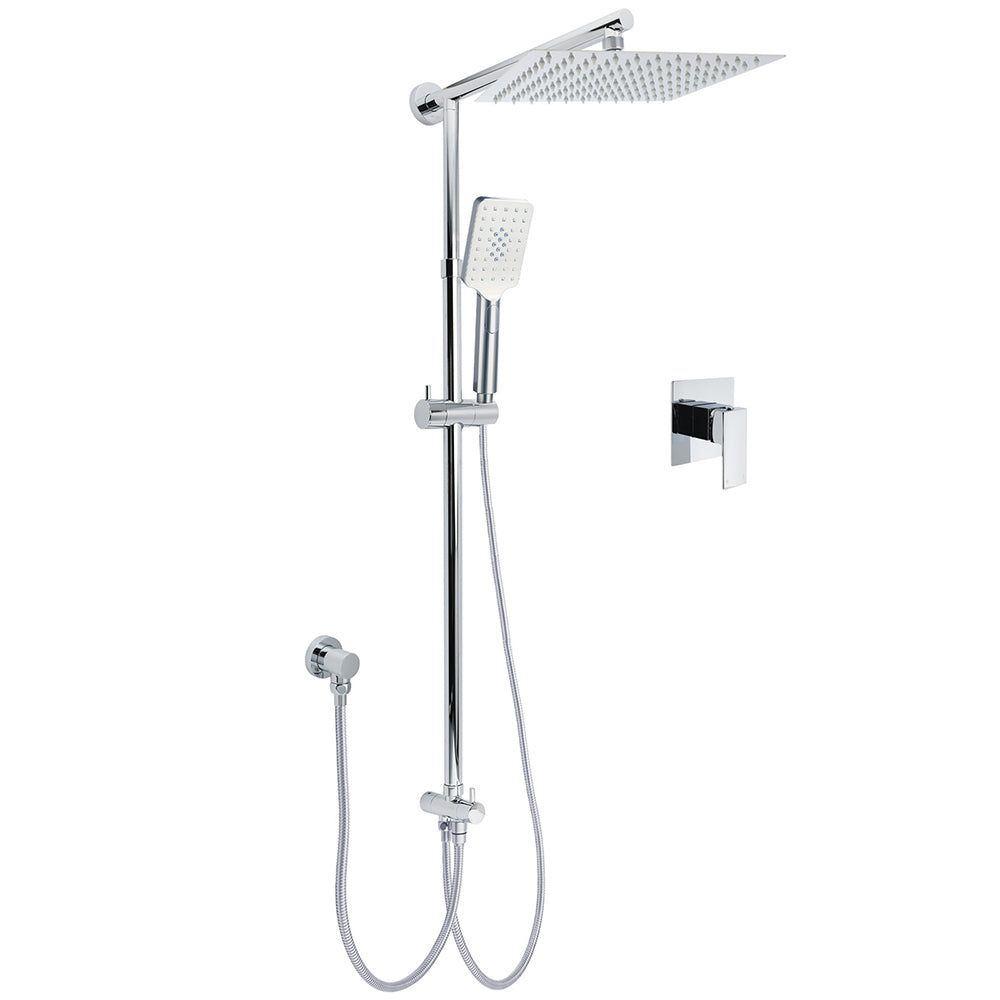 KYLINS Chrome 10" Square Rain Shower Set - Mixer Rail & Handheld
