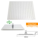 WELS Dual Square Shower Head 12" Rain Rose + 3 Modes Handheld Diverter Rail Arm Set