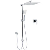 Double Square Shower Head 12" Rain Rose + 3 Modes Handheld Diverter Rail Arm Mixer Set