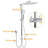 Double Square Shower Head 12" Rain Rose + 3 Modes Handheld Diverter Rail Arm Mixer Set