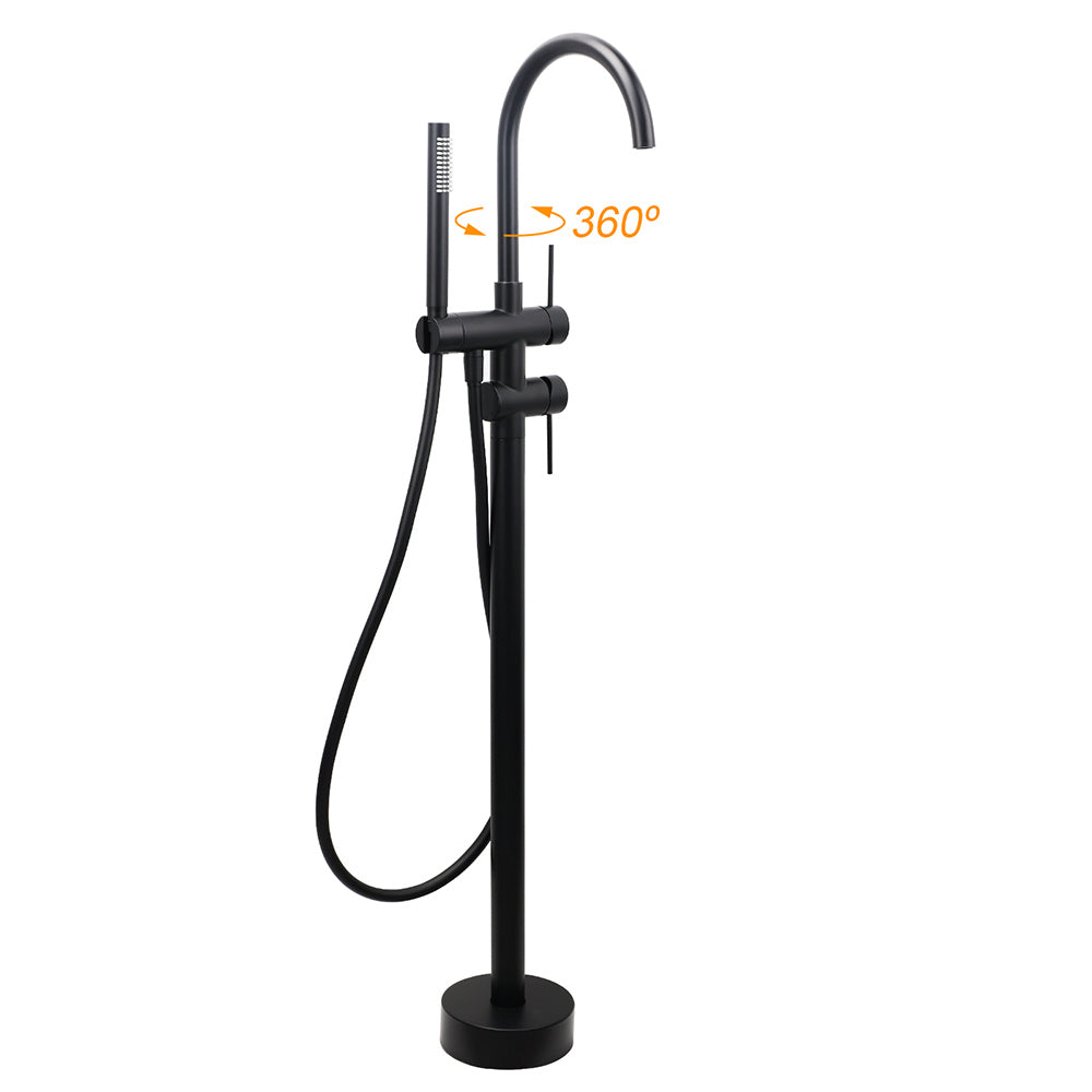 WELS Matt Black Bathtub Filler Free Standing Mixer Faucet Tap Spout HandHeld Set