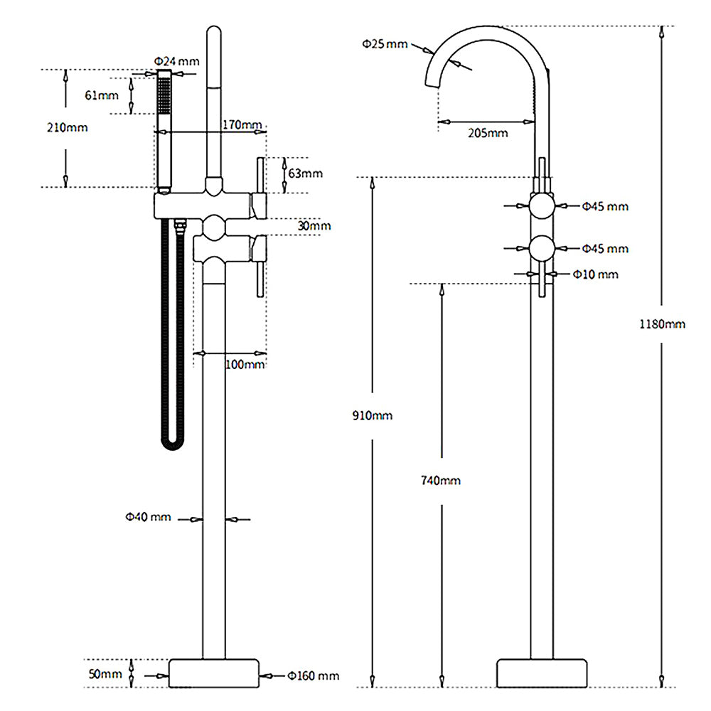 Polished Chrome Bathtub Filler Free Standing Mixer Faucet Tap Spout Handset WELS