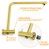 Brushed Gold Twin Shower Set Sliding Rail Arm 8" Round Head 3 Modes Handheld