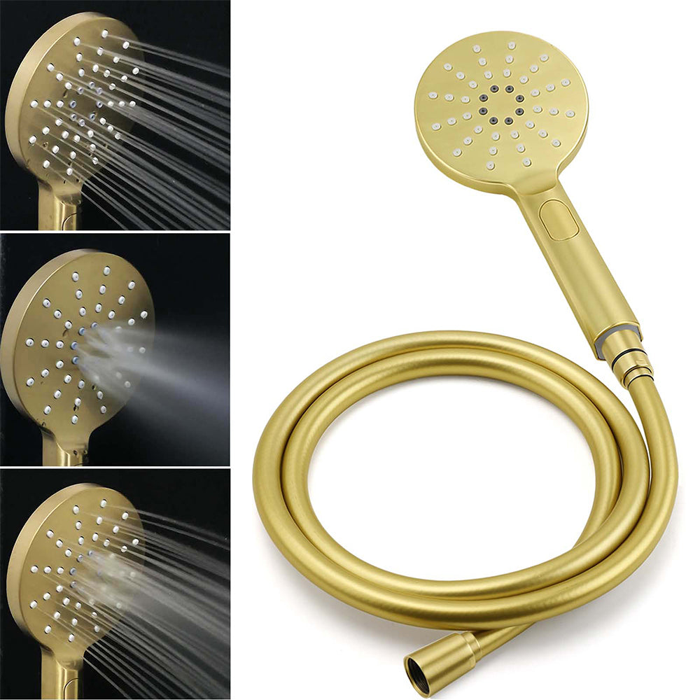 Brushed Gold Twin Shower Set Sliding Rail Arm 8" Round Head 3 Modes Handheld