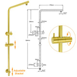 Brushed Gold Twin Shower Set 8" Round Head 3 Modes Handheld Sliding Rail Arm + Mixer
