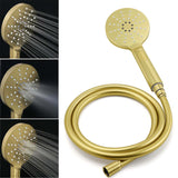Brushed Gold Twin Shower Set 8" Round Head 3 Modes Handheld Sliding Rail Arm + Mixer