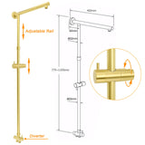 Brushed Gold Square 12" Large Rain Head 3 Mode Handheld Rose Sliding Rail Arm Twin Shower Set